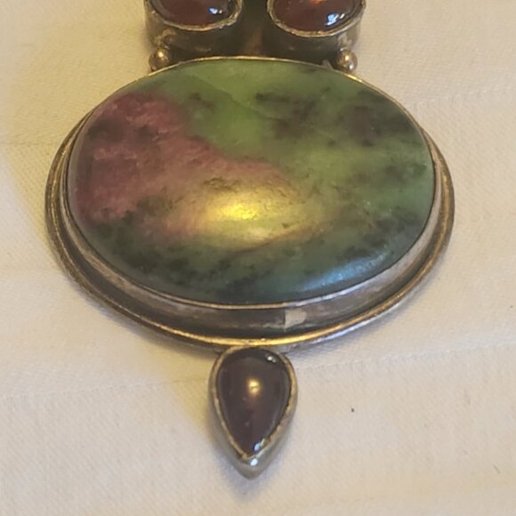 Ruby in Zoisite and garnets gemstones large 6 cm pendant 925 necklace - Picture 2 of 4